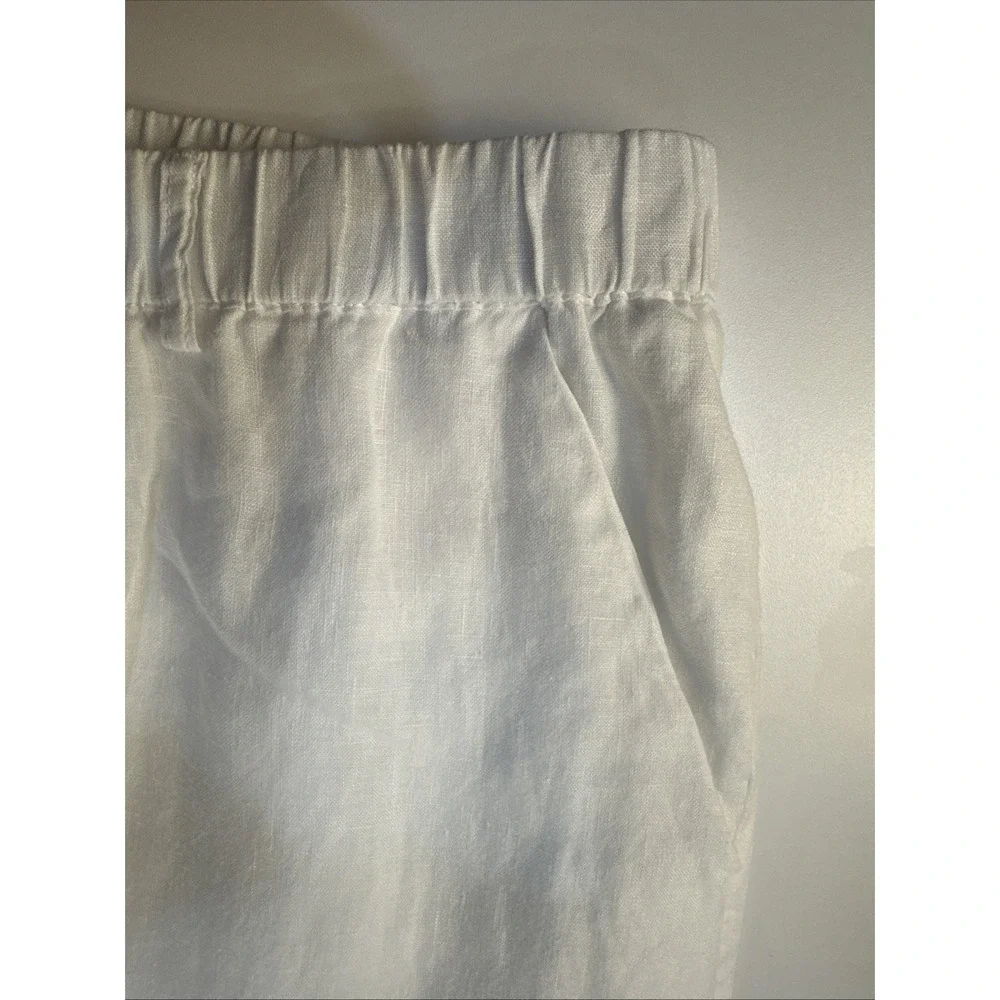Quince 100% European Linen Pull On White Pants Size L Wide Leg Coastal Boho Chic